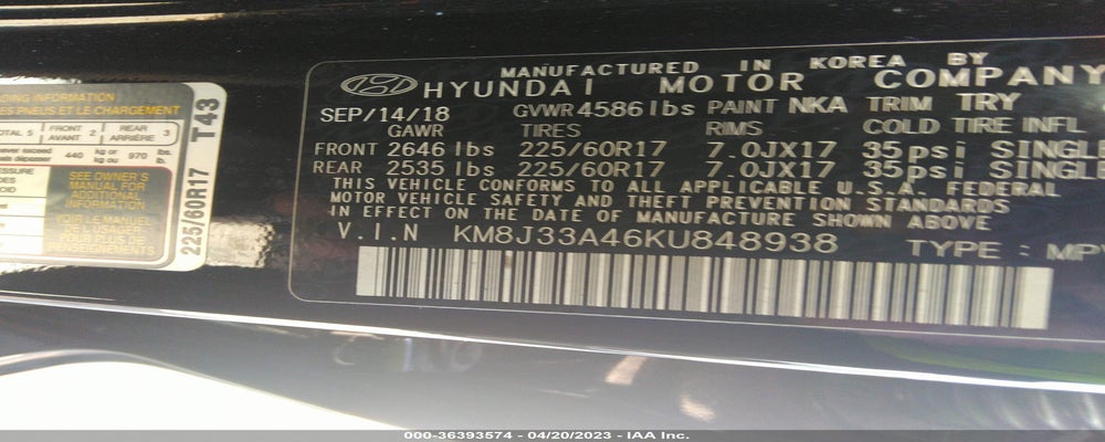 KM8J33A46KU848938 2019 HYUNDAI TUCSON photo no. 9