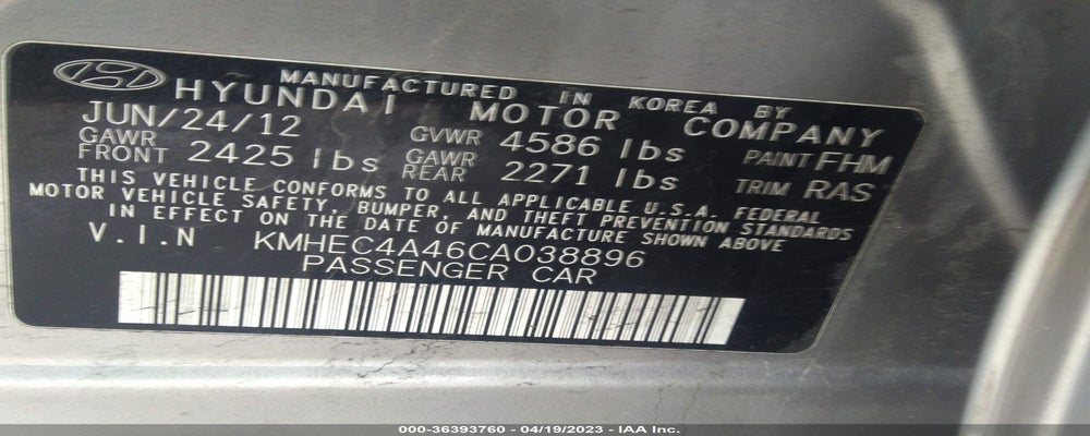 KMHEC4A46CA038896 2012 HYUNDAI SONATA photo no. 9