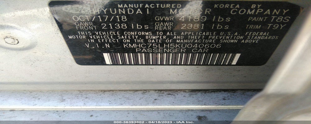 KMHC75LH5KU040606 2019 HYUNDAI IONIQ ELECTRIC photo no. 9