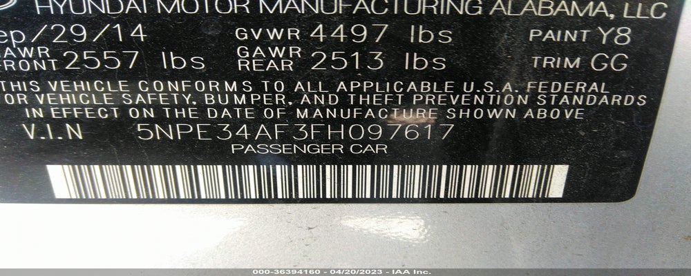 5NPE34AF3FH097617 2015 HYUNDAI SONATA photo no. 9