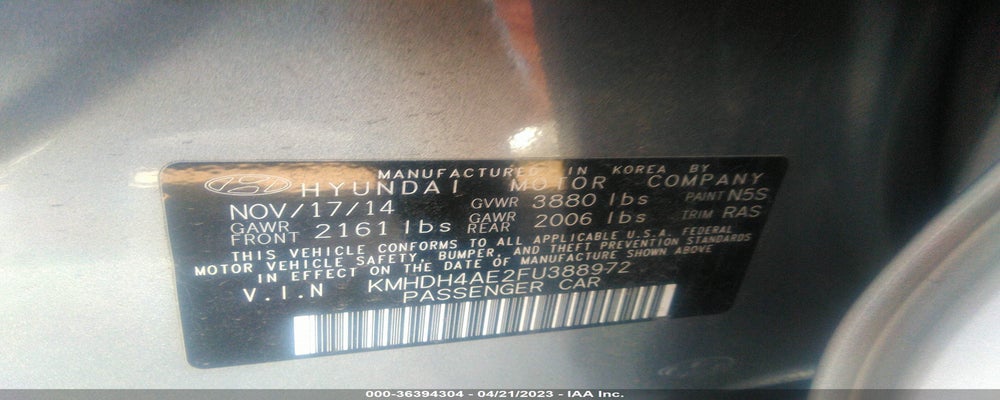 KMHDH4AE2FU388972 2015 HYUNDAI ELANTRA photo no. 9