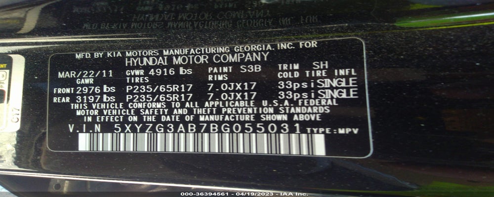 5XYZG3AB7BG055031 2011 HYUNDAI SANTA FE photo no. 9