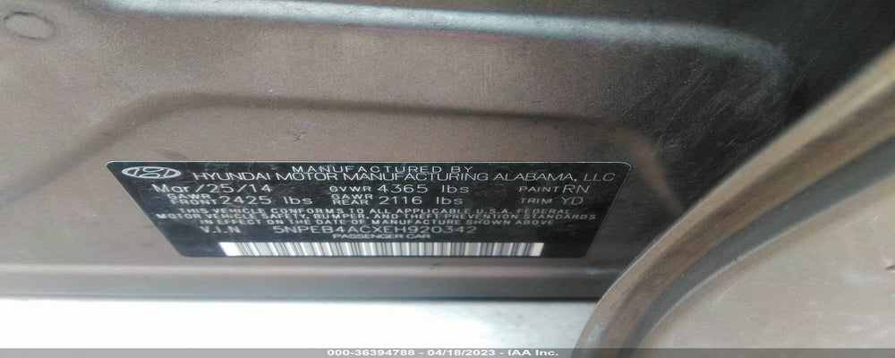 5NPEB4ACXEH920342 2014 HYUNDAI SONATA photo no. 9