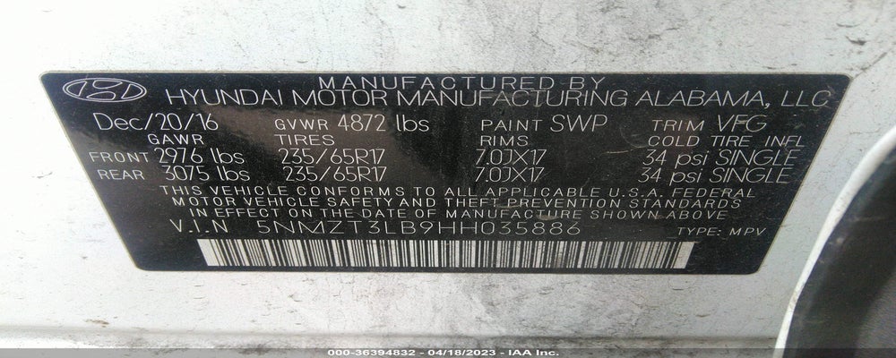 5NMZT3LB9HH035886 2017 HYUNDAI SANTA FE SPORT photo no. 9