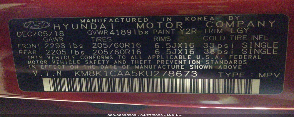 KM8K1CAA5KU278673 2019 HYUNDAI KONA photo no. 9