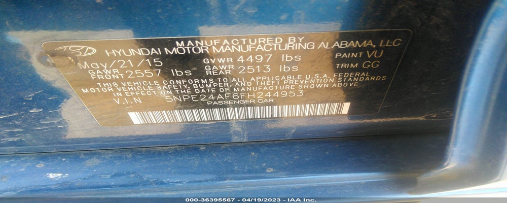 5NPE24AF6FH244953 2015 HYUNDAI SONATA photo no. 9