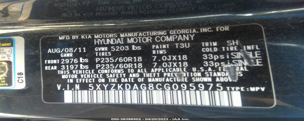 5XYZKDAG8CG095975 2012 HYUNDAI SANTA FE photo no. 9