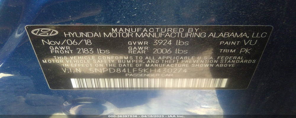 5NPD84LF5KH430274 2019 HYUNDAI ELANTRA photo no. 9