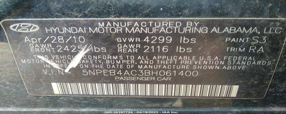 5NPEB4AC3BH061400 2011 HYUNDAI SONATA photo no. 9