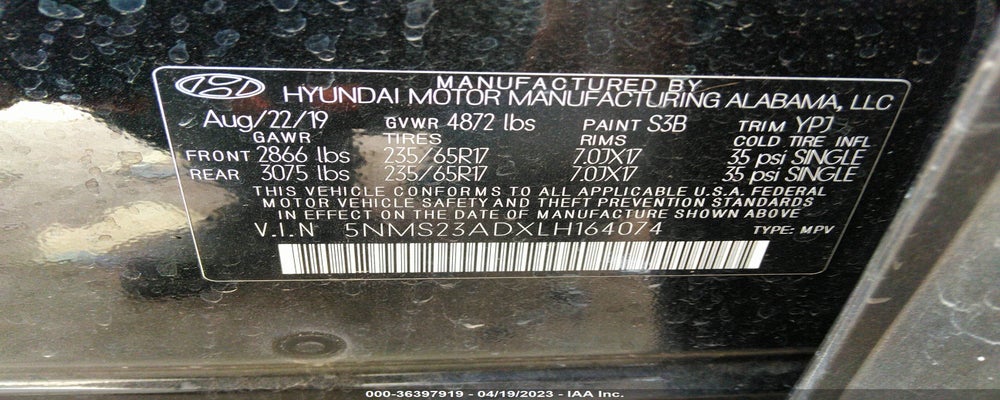 5NMS23ADXLH164074 2020 HYUNDAI SANTA FE photo no. 9