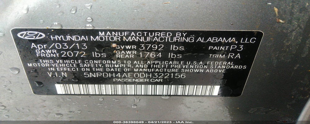 5NPDH4AE0DH322156 2013 HYUNDAI ELANTRA photo no. 9
