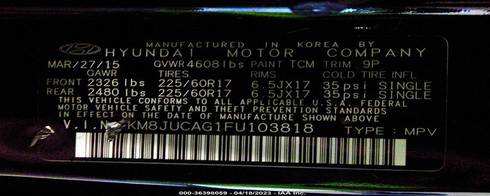 KM8JUCAG1FU103818 2015 HYUNDAI TUCSON photo no. 9