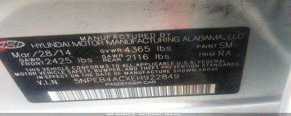 5NPEB4ACXEH922849 2014 HYUNDAI SONATA photo no. 9