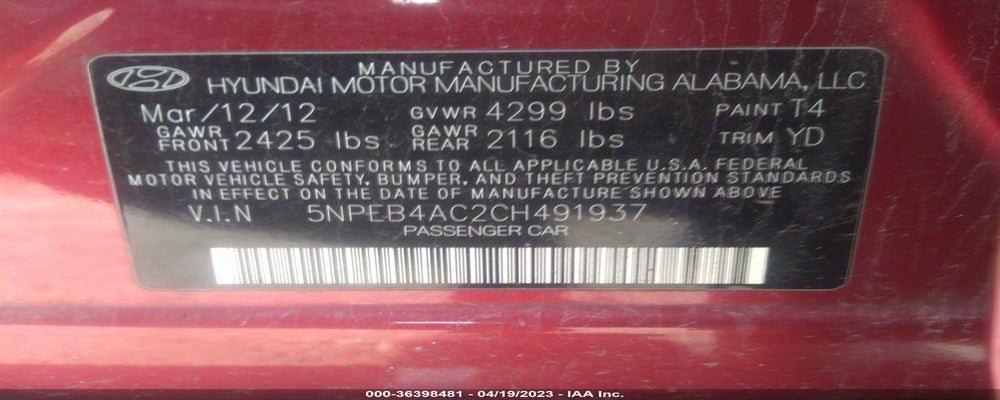 5NPEB4AC2CH491937 2012 HYUNDAI SONATA photo no. 9