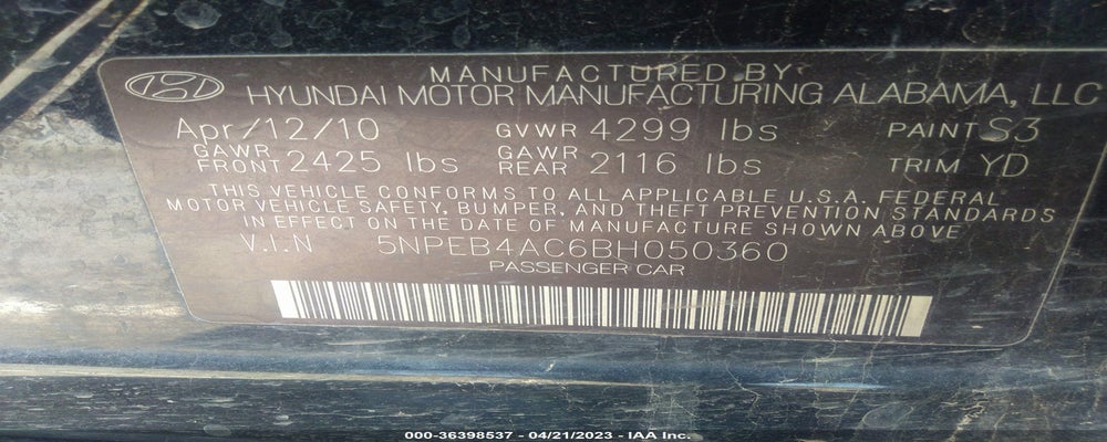 5NPEB4AC6BH050360 2011 HYUNDAI SONATA photo no. 9