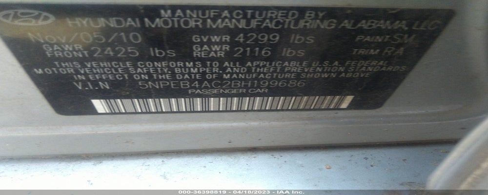 5NPEB4AC2BH199686 2011 HYUNDAI SONATA photo no. 9
