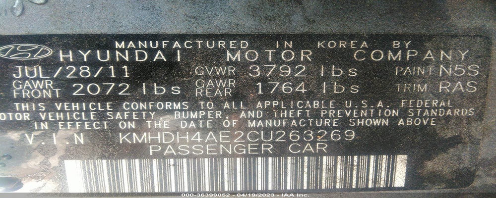 KMHDH4AE2CU263269 2012 HYUNDAI ELANTRA photo no. 9