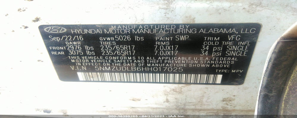 5NMZUDLB6HH017025 2017 HYUNDAI SANTA FE SPORT photo no. 9