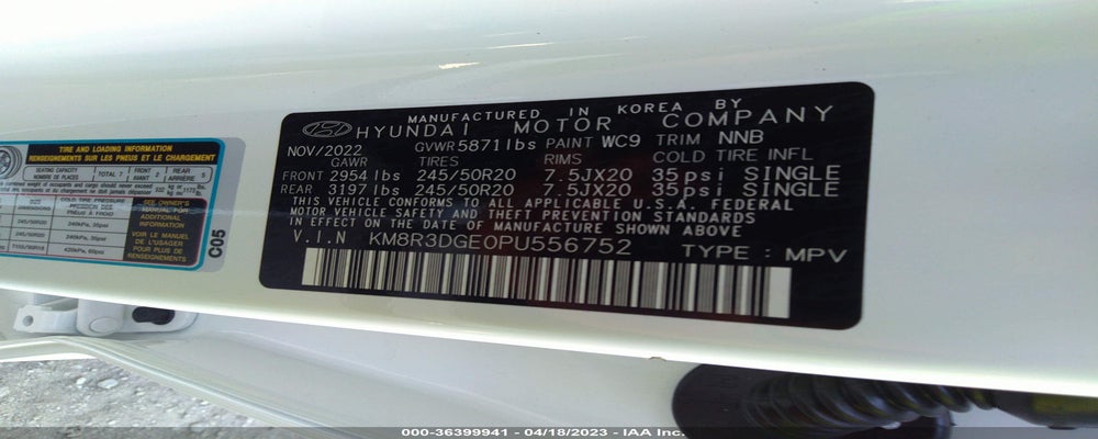 KM8R3DGE0PU556752 2023 HYUNDAI PALISADE photo no. 9