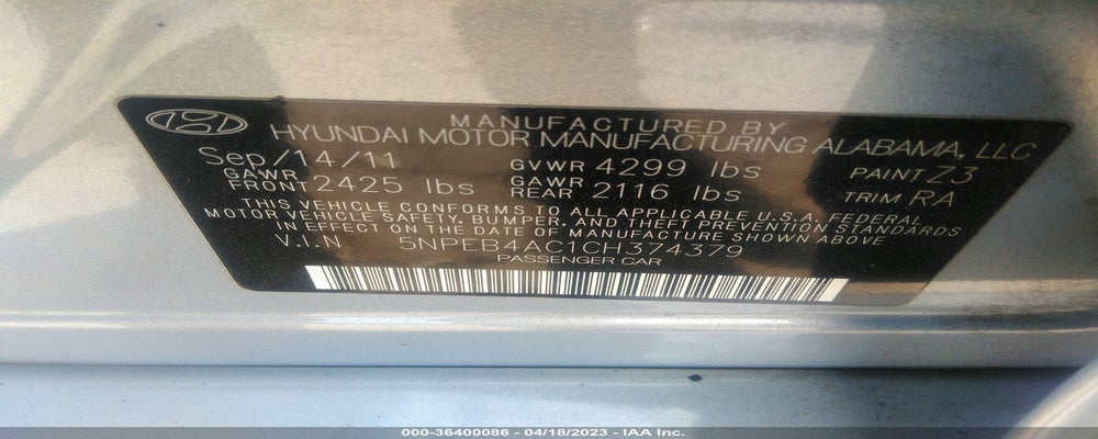 5NPEB4AC1CH374379 2012 HYUNDAI SONATA photo no. 9