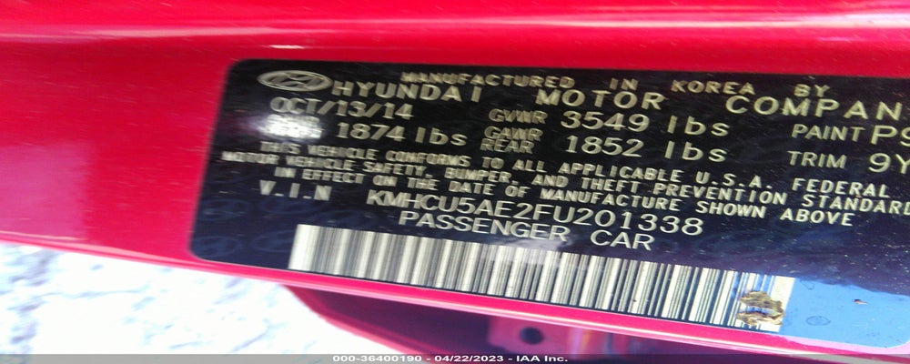 KMHCU5AE2FU201338 2015 HYUNDAI ACCENT photo no. 9