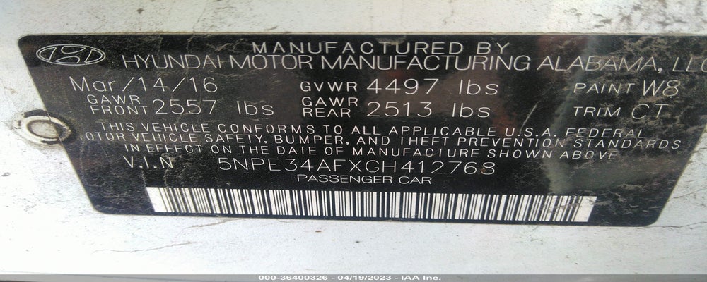 5NPE34AFXGH412768 2016 HYUNDAI SONATA photo no. 9