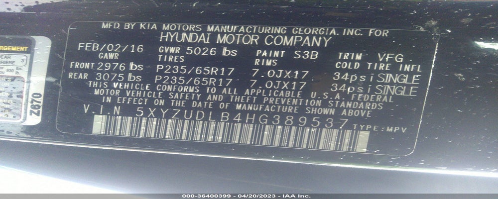 5XYZUDLB4HG389537 2017 HYUNDAI SANTA FE SPORT photo no. 9