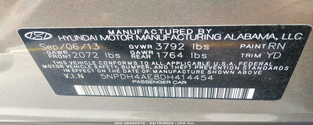 5NPDH4AE8DH414454 2013 HYUNDAI ELANTRA photo no. 9