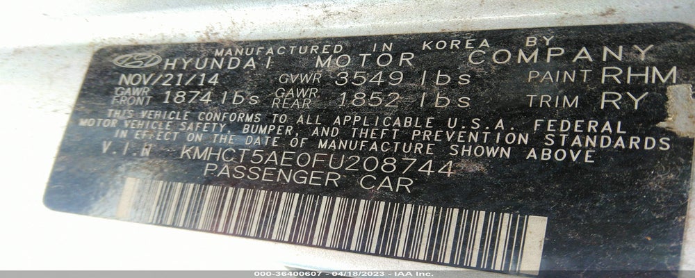 KMHCT5AE0FU208744 2015 HYUNDAI ACCENT photo no. 9