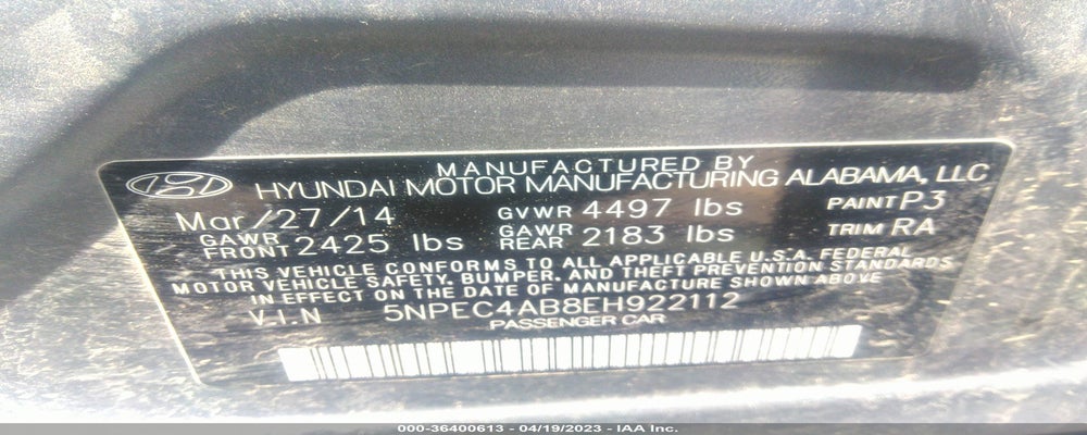 5NPEC4AB8EH922112 2014 HYUNDAI SONATA photo no. 9