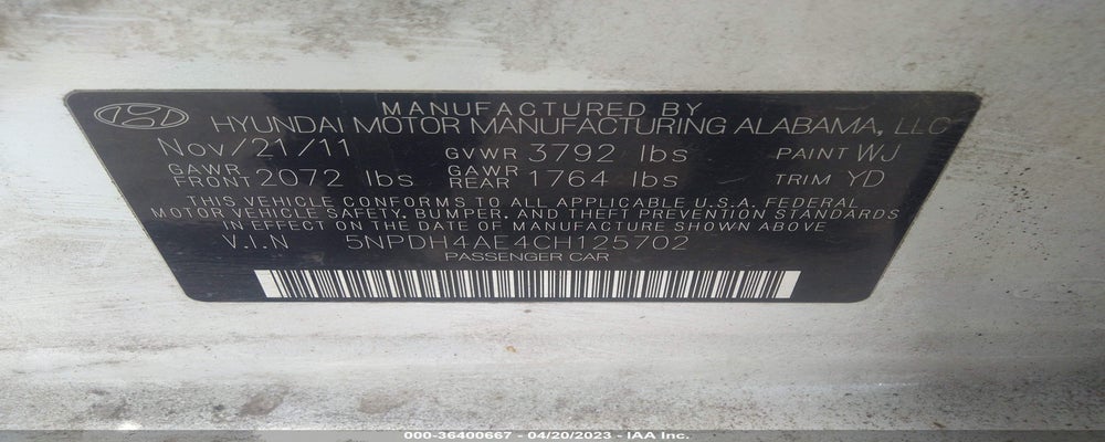 5NPDH4AE4CH125702 2012 HYUNDAI ELANTRA photo no. 9