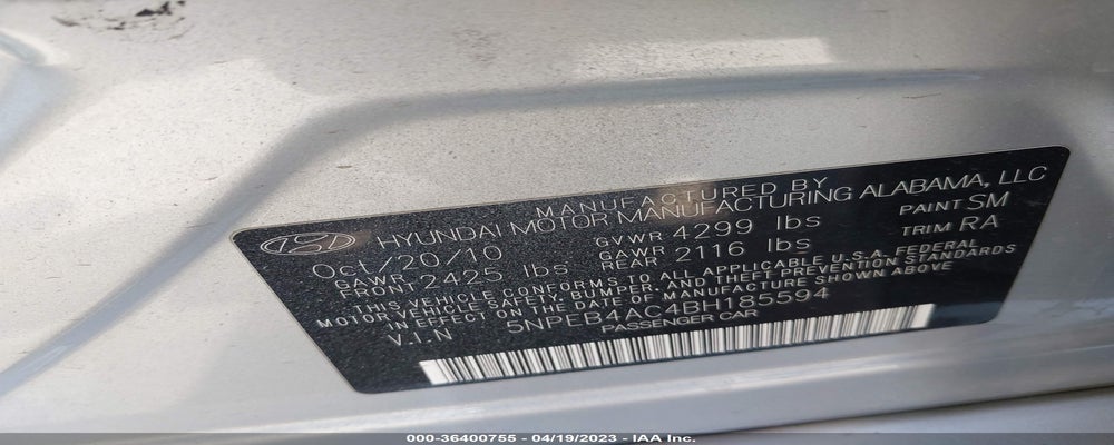 5NPEB4AC4BH185594 2011 HYUNDAI SONATA photo no. 9