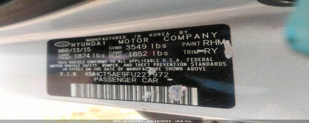 KMHCT5AE9FU227972 2015 HYUNDAI ACCENT photo no. 9