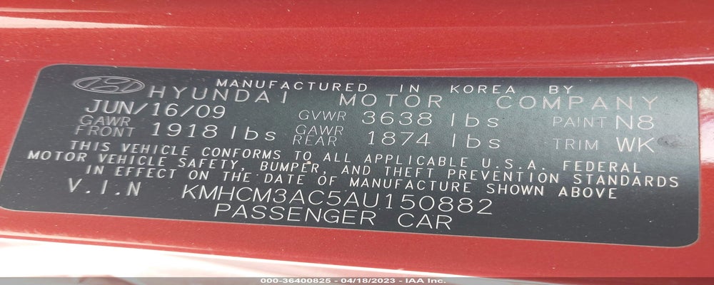 KMHCM3AC5AU150882 2010 HYUNDAI ACCENT photo no. 9