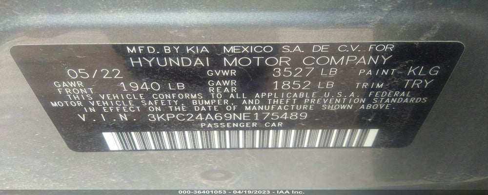 3KPC24A69NE175489 2022 HYUNDAI ACCENT photo no. 9
