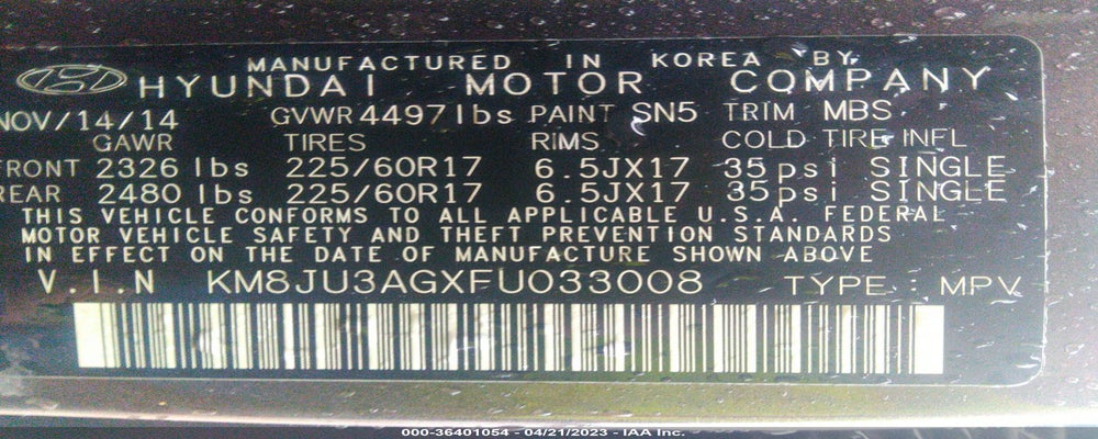 KM8JU3AGXFU033008 2015 HYUNDAI TUCSON photo no. 9