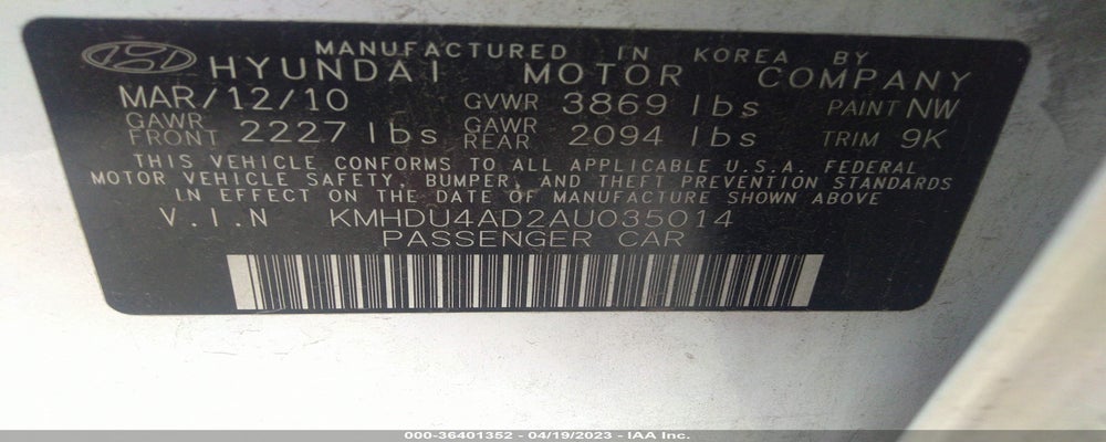 KMHDU4AD2AU035014 2010 HYUNDAI ELANTRA photo no. 9
