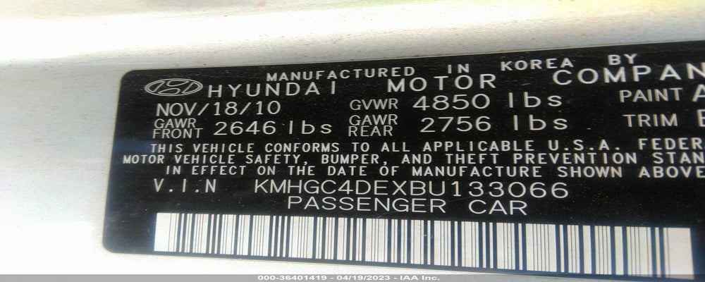 KMHGC4DEXBU133066 2011 HYUNDAI GENESIS photo no. 9