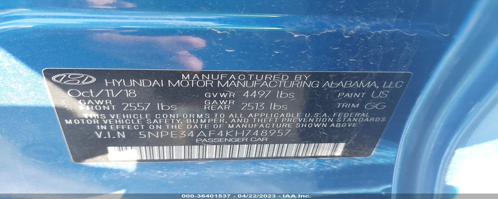 5NPE34AF4KH748957 2019 HYUNDAI SONATA photo no. 9