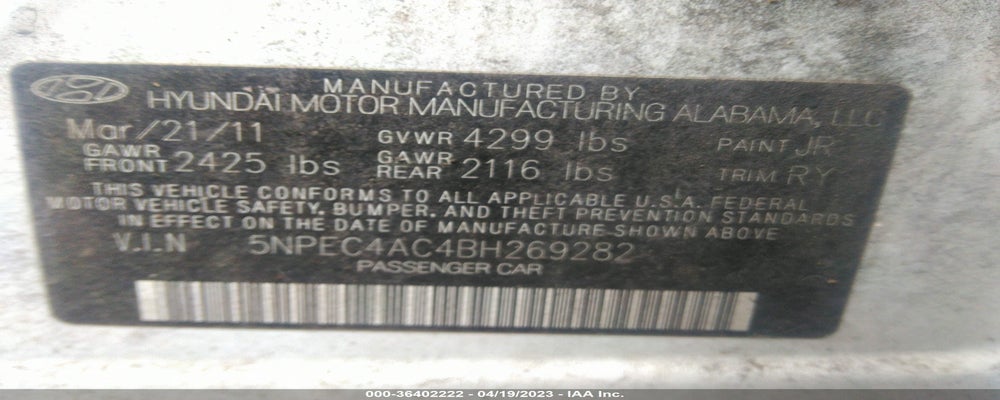 5NPEC4AC4BH269282 2011 HYUNDAI SONATA photo no. 9