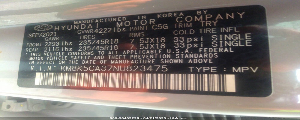 KM8KSCA37NU823475 2022 HYUNDAI KONA photo no. 9
