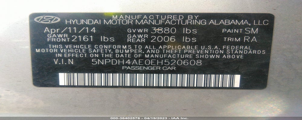 5NPDH4AE0EH520608 2014 HYUNDAI ELANTRA photo no. 9