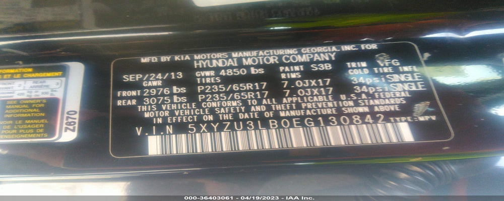 5XYZU3LB0EG130842 2014 HYUNDAI SANTA FE SPORT photo no. 9