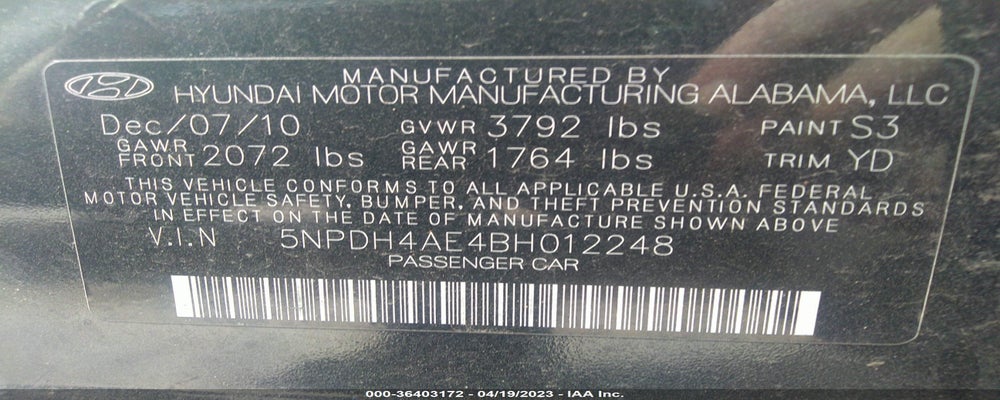 5NPDH4AE4BH012248 2011 HYUNDAI ELANTRA photo no. 9