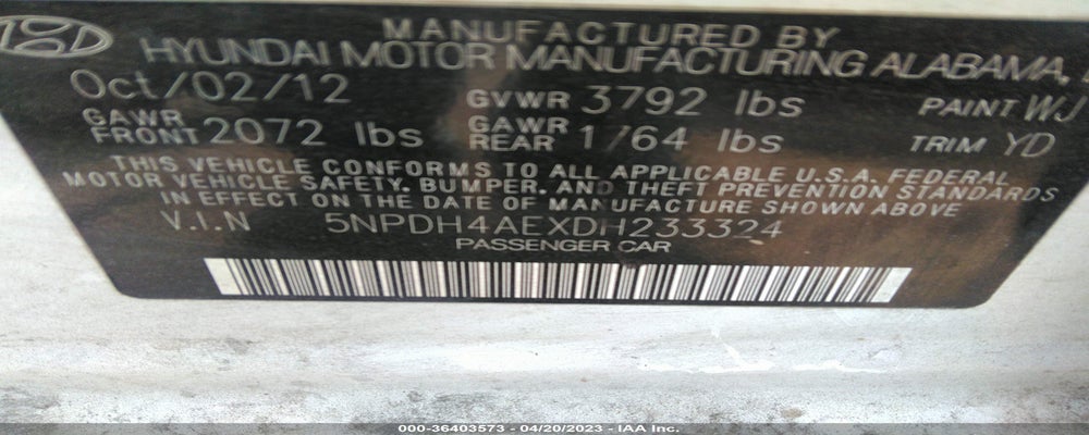 5NPDH4AEXDH233324 2013 HYUNDAI ELANTRA photo no. 9