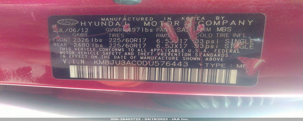 KM8JU3AC0DU576443 2013 HYUNDAI TUCSON photo no. 9