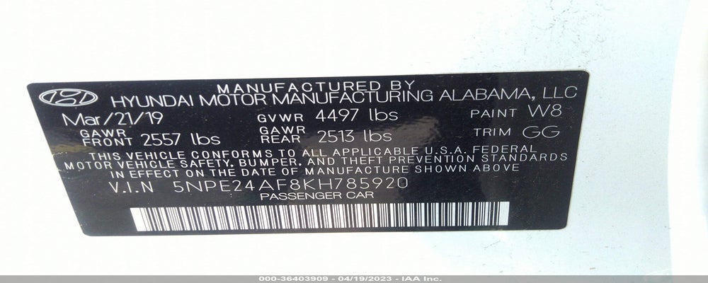 5NPE24AF8KH785920 2019 HYUNDAI SONATA photo no. 9