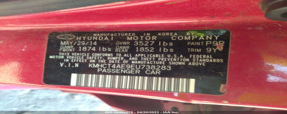 KMHCT4AE9EU738283 2014 HYUNDAI ACCENT photo no. 9