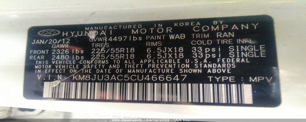 KM8JU3AC5CU466647 2012 HYUNDAI TUCSON photo no. 9