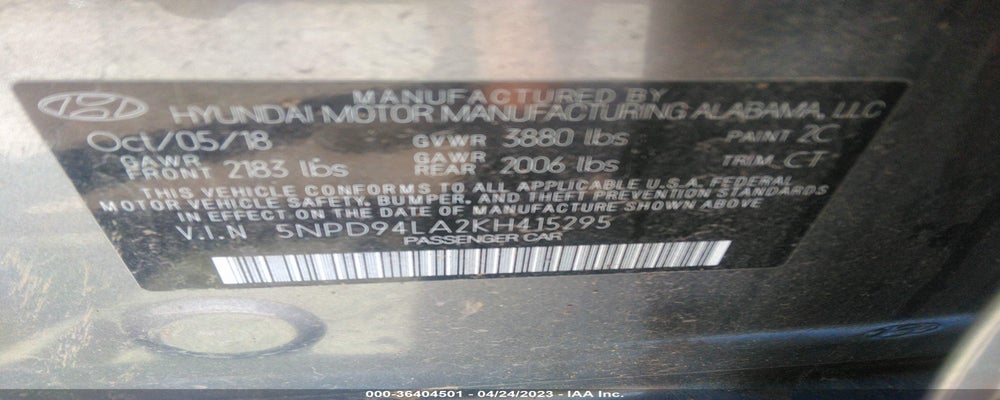 5NPD94LA2KH415295 2019 HYUNDAI ELANTRA photo no. 9